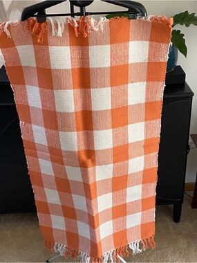 Park B. Smith Orange and White Checkered Rug With Fringe